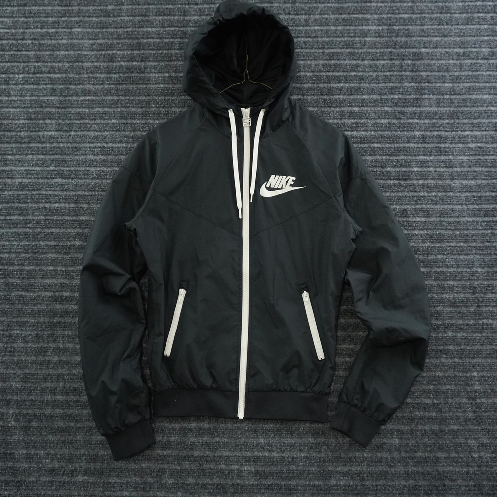 Nike Windrunner Windbreaker Jacket Womens XS Black White Full Zip Hooded